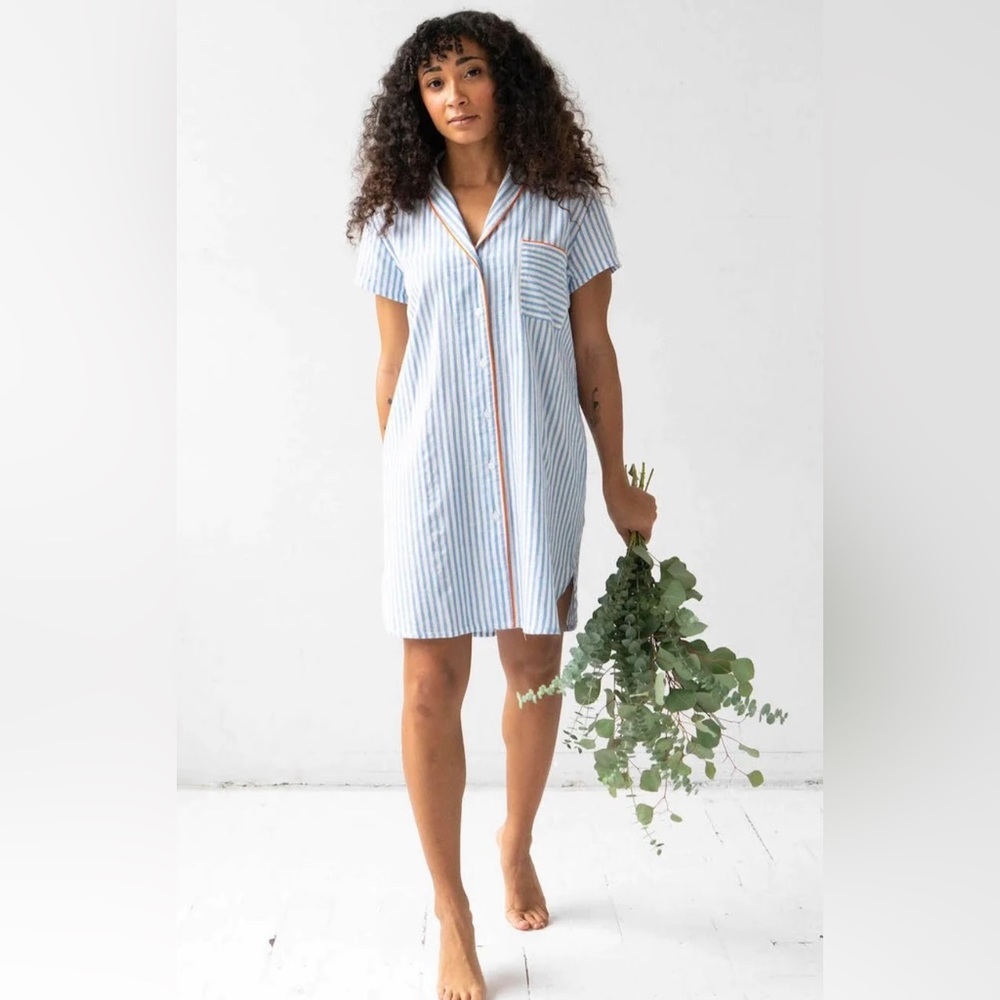 Salua Lingerie Shawl Collar Striped Boyfriend Shirt - Picture 1 of 7